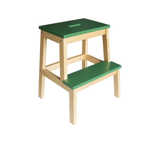 WLH Alexanders Escalon Taburete de Escalera de Madera Maciza for Interiores, Escalera de Escalada de Doble Capa, Alta y Baja, Banco for Cambiar Zapatos for Uso doméstico. banqueta(Wood+Green)