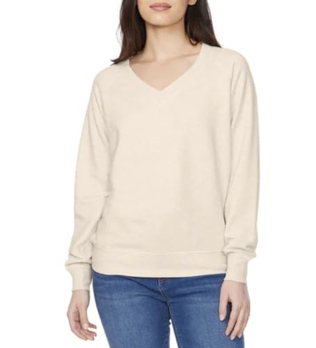 Buffalo David Bitton Womens Super Soft Fleece V-Neck Pullover Sweatshirt (US Alpha Large Regular Regular Oatmeal Heather (Tan))