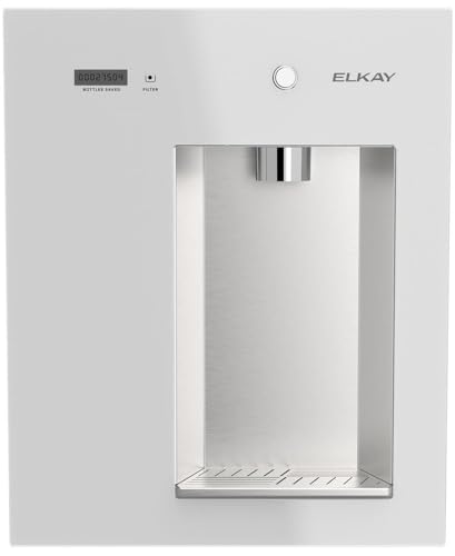 Elkay Liv EZ LBWDM0WHBC Built-in Filtered Wall-Mount Water Dispenser Battery Powered NSF Certified Push Button Reduces Lead & PFAS Aspen White Non-Refrigerated Ideal for Home