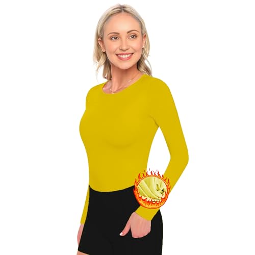 ACTIVE UNIFORMS Women's Under Scrub Tee Crew Neck Long Sleeve T-Shirt (Yellow, Large)