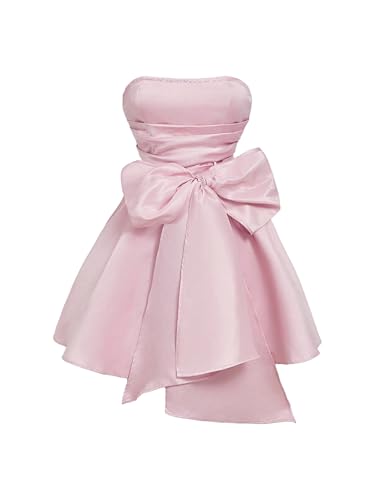 WDIRARA Women's Bow Front Satin Homecoming Dresses Sleeveless Party Cocktail Gowns Pink X-Small