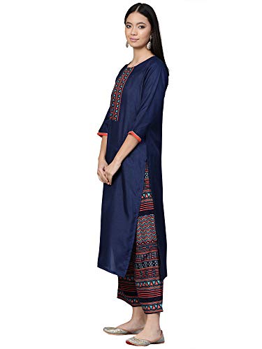 Image of INDO ERA Women's Polyester Solid Straight Kurta with Pant Set (IE24KS9NB1741)