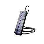 7 Port USB Hub 3.0, USB Data Hub Extension Splitter, High Speed USB Multiport Adapter with Individual Switches & LED Lights, 5Gbps Data Transfer, Extender for PC Laptop MacBook Flash Drives HDDs