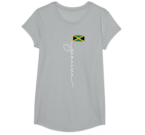 Jamaica Signature Jamaican Flag T-Shirt, Girls, Heather Grey, Medium