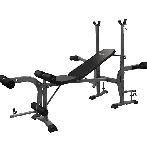 Everfit Weight Bench Adjustable Squat Rack Gym Benches Press Weights Exercise Fitness Equipment Home 8 in 1 Workout Multi Station, Steel Frame with 200kg Capacity and 3 Incline Levels, Grey