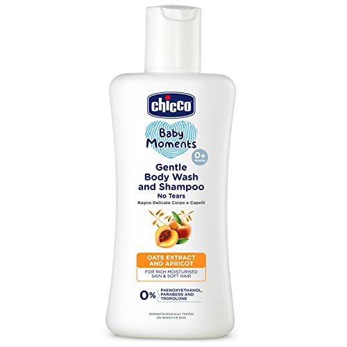 Chicco Baby Moments Gentle Body Wash And Shampoo with Natural ingredients, No tears, Soap free, Head to toe bath, Dermatologically Tested, Paraben Free, Phenoxyethanol free, 0M+(100ml)