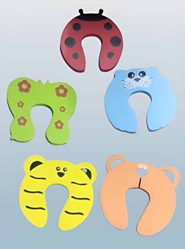 SYGA 5 Pcs Children Safety Door Pinch Guard,Door Slam Stopper Soft Foam Door Stopper,Prevents Finger Pinch Injuries &Child or Pet from Getting Locked in Room,Colorful Cartoon Animal Cushion-Muticolor