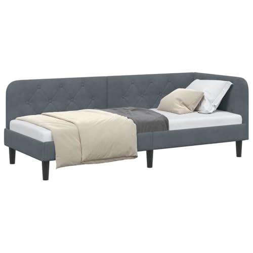vidaXL Cadre de lit d'angle Gris foncé 80 x 200 cm Velours, Chambre Moderne, Cadre de lit d'angle Robuste, Lit Banquette en Velours, Multifonctionnel,...