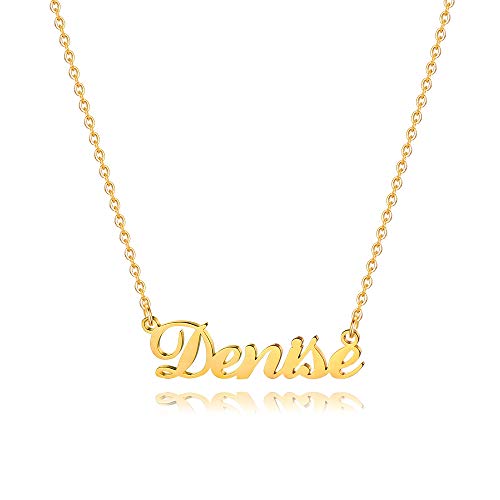 M MOOHAM Personalized Denise Name Necklace - 18K Gold Filled Custom Name Necklace Personalized Name Necklaces for Women Girls Kids, Monogram Plate Name Necklace Name Jewelry