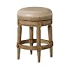 Maven Lane Pullman 26 Inch Tall Counter Height Upholstered Backless Barstool in Weathered Oak Finish with Avanti Bone Vegan Leather Cushion Seat