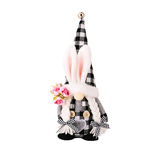 イースターバニーGnomeホームデコレーションバッファロー格子縞のウサギのぬいぐるみ人形春のイースター置物Gnome Dwarf家庭用バニー装飾パーティーホームオーナメント用629
