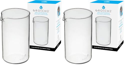 Image of GROSCHE Borosilicate 3.3 Glass Universal Replacement Beaker for French Coffee and Tea Press Makers, 51 fl oz, Large (Pack of 2)