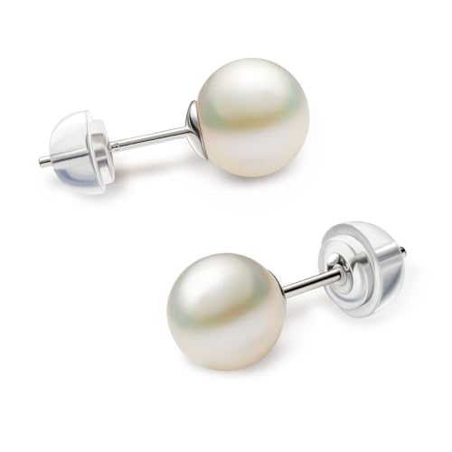 NORBU S925, AAAA+ Round Freshwater Stud Pearl Earrings for Women, Timeless Elegant Gifts for Her Mom Wife, Mothers Day/Wedding Anniversary/Christams