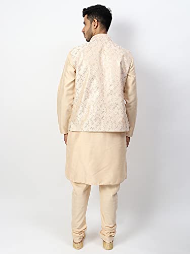 Image of Uri and MacKenzie Men's Silk Blend Regular Kurta Churidar Pyjama with Bundi Nehru Jacket /Waistcoat