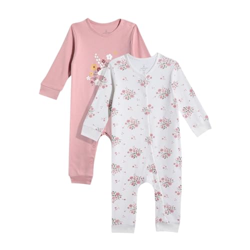 Image of Mothercare Girls Autumn Charm Printed Full Sleeve All-In-One Romper | Soft Cotton Jumpsuit Bodysuit for Baby & Toddler | (Pack of 2)