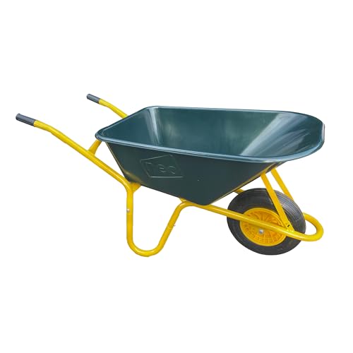 Neo Garden Wheelbarrow Heavy Duty 110L 150kg Durable Plastic Green Tray Barrow Pneumatic Wheel Tyre Loads Equine Yard Gardening