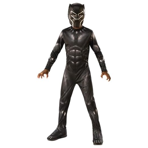 Rubies – Avengers Oficial – Black Panther – Disfraz infantil clásico – Talla 7-8 años – Disfraz superhéroe Marvel con mono y máscara, ideal para Halloween, carnaval