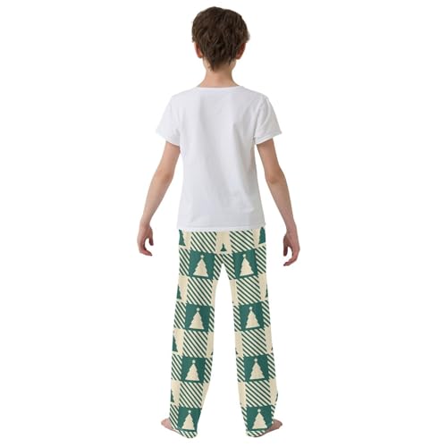 ZZKKO Beige Christmas Trees Green Gingham Boys Pants for Kids Jogger Pants with Pockets S-XL3