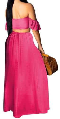 Image of Sexy Two Piece Sets for Women Vacation Elegant Sleeveless Top Long Split Maxi Dress Beach Swimwear