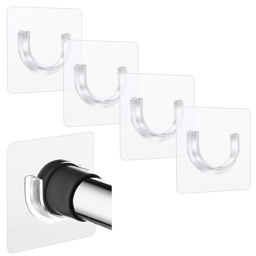 Sibba Soporte para Barra de Ducha 4 Unidades Soporte Adhesivo para Barra de Cortina Retenedor de Perforación Ganchos de Tensión Transparentes Adhesivos Herramienta de Sujeción de Pared