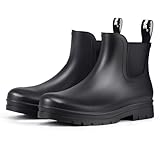 Showave Women's Rain Boots Ankle Waterproof Boots Slip On Wide Foot Rubber Booties Lightweight Stylish Chelsea Boot with Comfort Insole for Garden/Commute, Black Size 10
