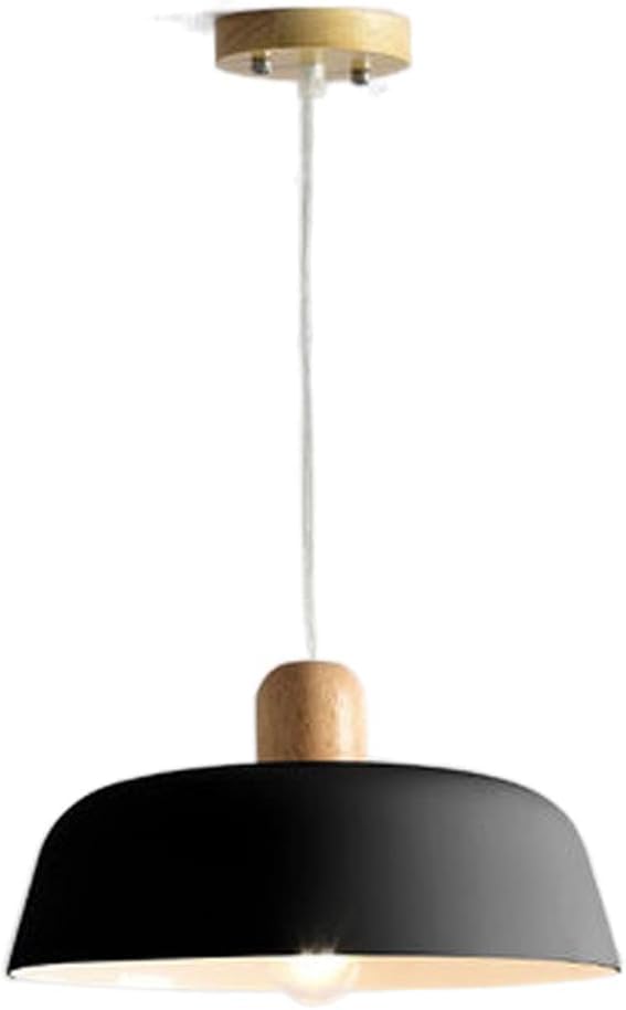 Luminaire suspendu réglable en métal noir et finitions bois
