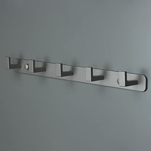 Image of Coat Rack, Heavy Duty Stainless Steel 5 Tri Coat Hook Hanger, Wall Mounted Storage Wall Hooks, Rustic Clothes Hook /Key Hook Rail for Bathroom Kitchen Entryway(5 Hook Grey)
