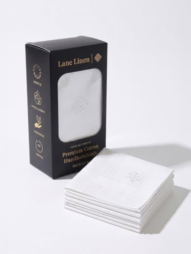 Image of LANE LINEN Handkerchief for Men - 100% Pure Cotton White Hankies - Soft, Absorbent & Comfortable - Perfect for Daily Carry, Office & Travel - 41cm x 41cm