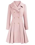 Fall Elegant Lapel Double Breasted A Line Pea Coats for Women Light Pink M