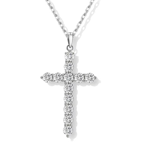 SugarTang Moissanite Cross Necklace for Women, Diamond Cross Necklaces for Men, Sterling Silver or Gold Cross Necklaces for Women, Cross Faith Pendant Necklace for Father's Day (Silver) Cover