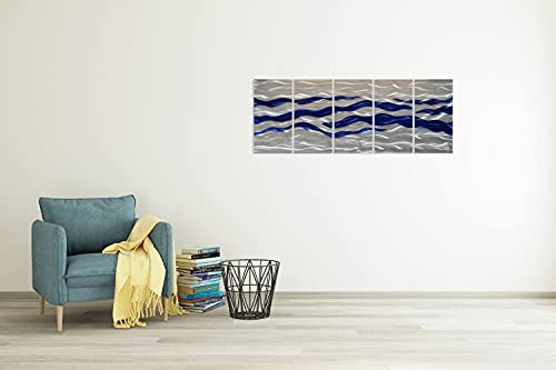 SYGALLERIER Abstract Coastal Metal Wall Art Handcrafted Big 3D Blue and Silver Artwork Modern Sea Waves Pictures Contemporary Sculpture for Living Room Bedroom Bathroom Decor - Image 8