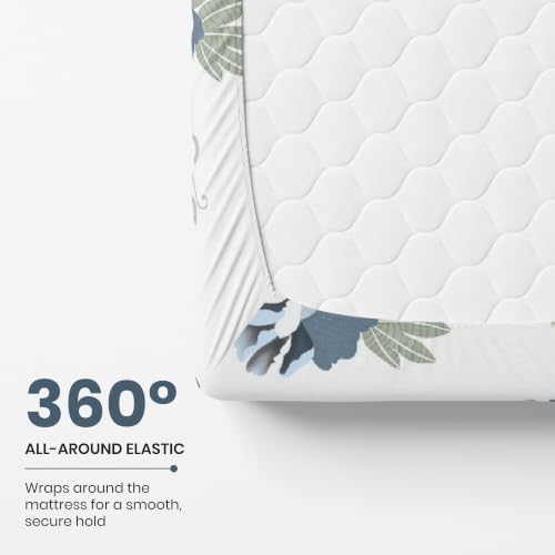 Image of LORETO - A QUALITY LINEN BRAND 210 TC 100% Pure Cotton Double /Queen Fitted Bedsheet with 2 Pillow Covers for 78 x 60 Inch Mattress, All-Around Elastic, 8 Inch Deep Pocket, Navy Floral