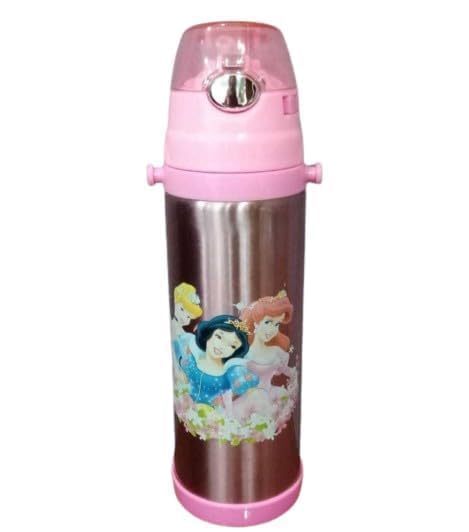 Image of Stainless Steel 3D Cartoon Printed Sipper| Double-Layer Water Bottle | 500ml Leak-Resistant Drinkware for Girls | Princess Design Travel Mug for School, College & Tuition Use
