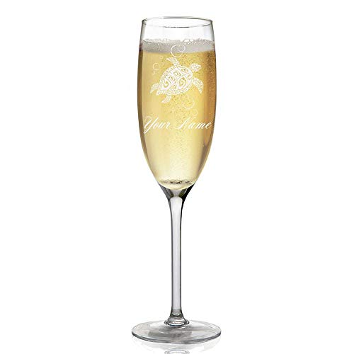 Champagne Glass Hawaiian Sea Turtle Personalized Engraving Included