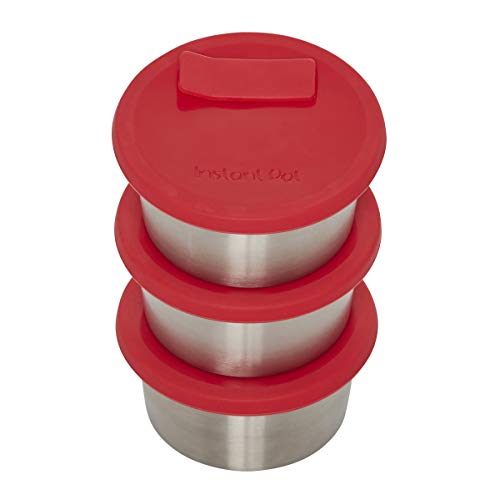 Instant Pot Official Stainless Steel Baking Cups with Silicone Lids, Set of 3, Red