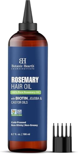 Botanic Hearth Hair Oil for Hair Growth | Rosemary Oil for Hair Growth with Biotin, Castor & Jojoba | Hair Relaxers & Dry Scalp Treatment | Color Safe | All Hair Types | 6.7 Fl Oz