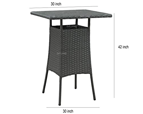 Image of OUTLIVING Rattan Wicker Outdoor Bar Patio Table with 4 Chairs Set for Home Graden Balcony 4 Seater Bar Patio Furniture (Black & Cream Cushion)