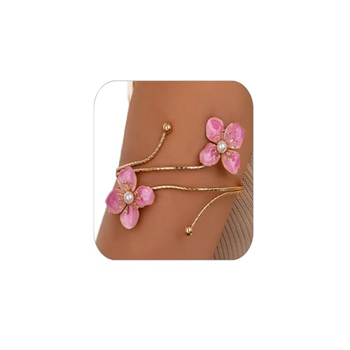 Gold Flower Arm Cuff Bracelet for Women Colourful Daisy Adjustable Upper Arm Wrap Cuff Bangle Boho Floral Armband Statement Bracelet for Women Flower Jewelry Gifts