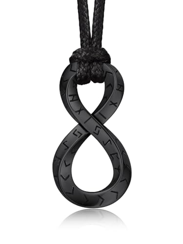 Bandmax Collier Homme Acier Inoxydable, Collier Rune Viking Homme Noir, Pendentif Möbius Infini avec Chaîne Cordon Ajustable de 2,5mm/de 46cm à 76cm