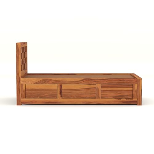 Image of Solid Sheesham Wood Single Size Bed with Box Storage for Bedroom Living Room Single Cot for Home Wooden Palang for Hotel (Honey, Size 6 * 3)