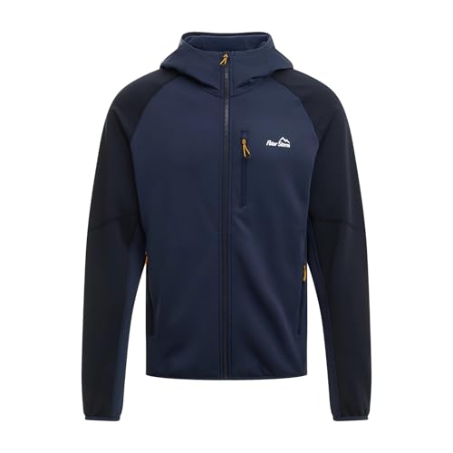 Image of Peter Storm Men’s Active Full Zip Fleece Hoodie with Elastane Bound Hood & 3 Pockets, Comfortable, Stretchy & Warm Midweight Midlayer Jacket (UK, Alpha, L, Regular, Regular, Navy)