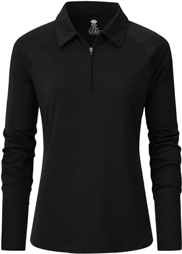 MoFiz Women's Golf Polo Shirt Long Sleeve Collared 1/4 Zip Stretch Soft Athletic Tops for Tennis Hiking & Outdoor Sports