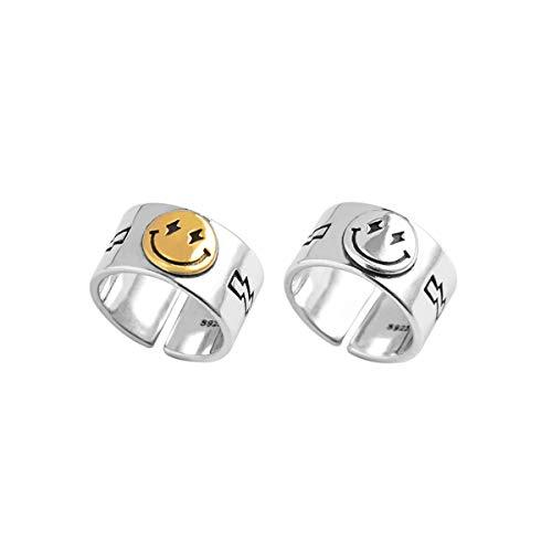 XUN Zhe 2 Pieces Smiley Face Wide Rings Band Vintage Happy Face Open Rings Chunky Rings Adjustable Smiling Face Finger Rings Jewelry for Women Men (Silver 2pcs) XUN Zhe 2 Pieces Smiley Face Wide Rings Band Vintage Happy Face Open Rings Chunky Rings Adjustable Smiling Face Finger Rings Jewelry for Women Men (Silver 2pcs)