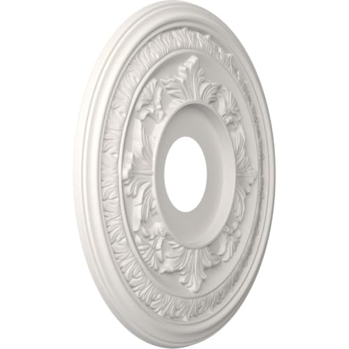 Image of Ekena Millwork CMP16BAGBW Baltimore Thermoformed PVC Ceiling Medallion (Fits Canopies up to 6 1 /2 inch), 16 inchOD x 3 1 /2 inchID x 1 inchP, UltraCover Satin Blossom White