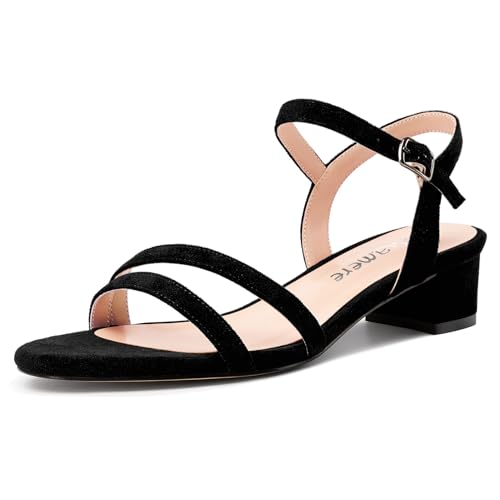 Castamere Mujer Bajos Chunky Ancho Gatito Heel Abierta Punta Correa Tobillo Slingback Sandalias Baile Dress 3 CM Heels Negro A 42 EU