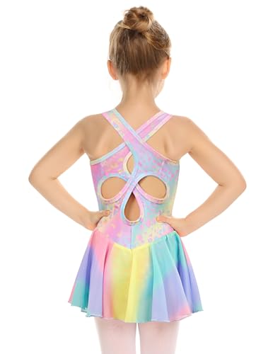 Image of Arshiner Kid Girls Hollow Back Ballet Leotard with Skirt Sleeveless Dance Dresses