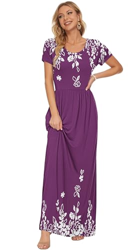 Image of AUSELILY Women's Classic Short Sleeve Loose Plain Casual Long Maxi Dresses for Women 2026