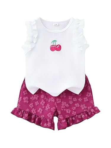 Image of Ayzozuy Kid Girl Clothes Shorts Set 2 Piece Outfits Summer Casual Short Sleeve Top and Shorts Set for Girls 4-7