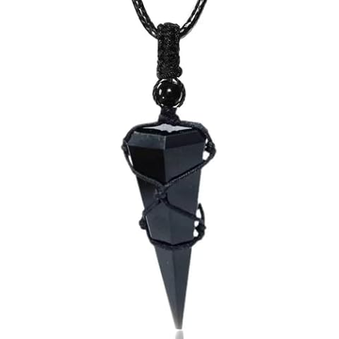 WULILONG Obsidian Healing Crystal Pendant Necklace Hexagonal Stone Pointed Gemstone Necklace Healing Reiki Chakra Pendulum Pendant for Men Women Cover