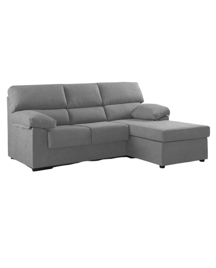 SWEET SOFA® Sofá Chaise Longue Denver – Reversible Izquierda/Derecha – Tapizado Microfibra Antimanchas – 196x156x100 cm – Estructura Madera y Cojines Desenfundables – Sofá 3 Plazas Color Gris Oscuro